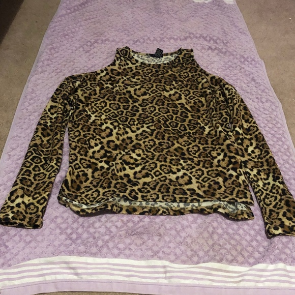 Girls Night Out Warm Felt Sexy Leopard Print Cheetah Long Sleeves thermal Top - Picture 8 of 16